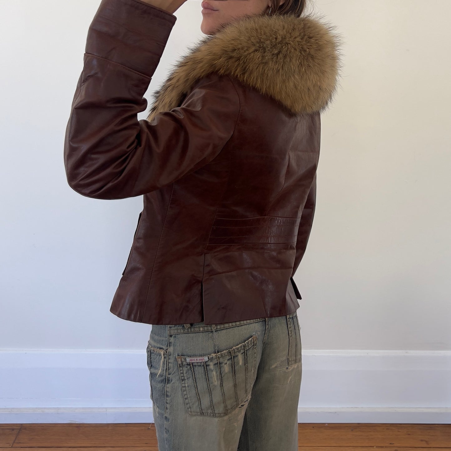 brown fur leather jacket