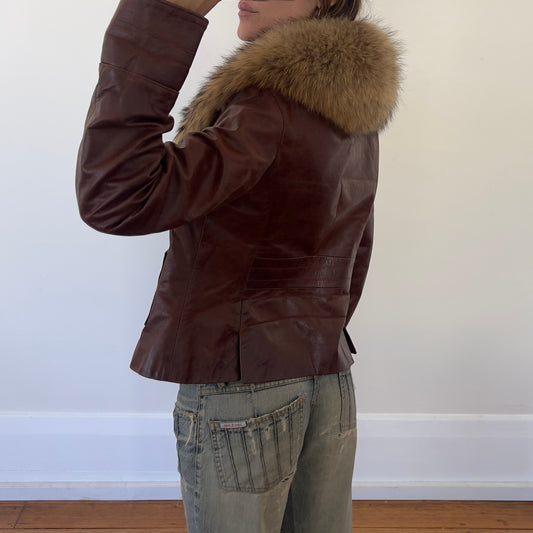 brown fur leather jacket