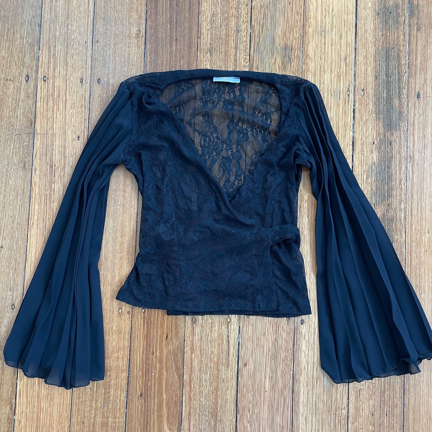 black sheer lace wrap top