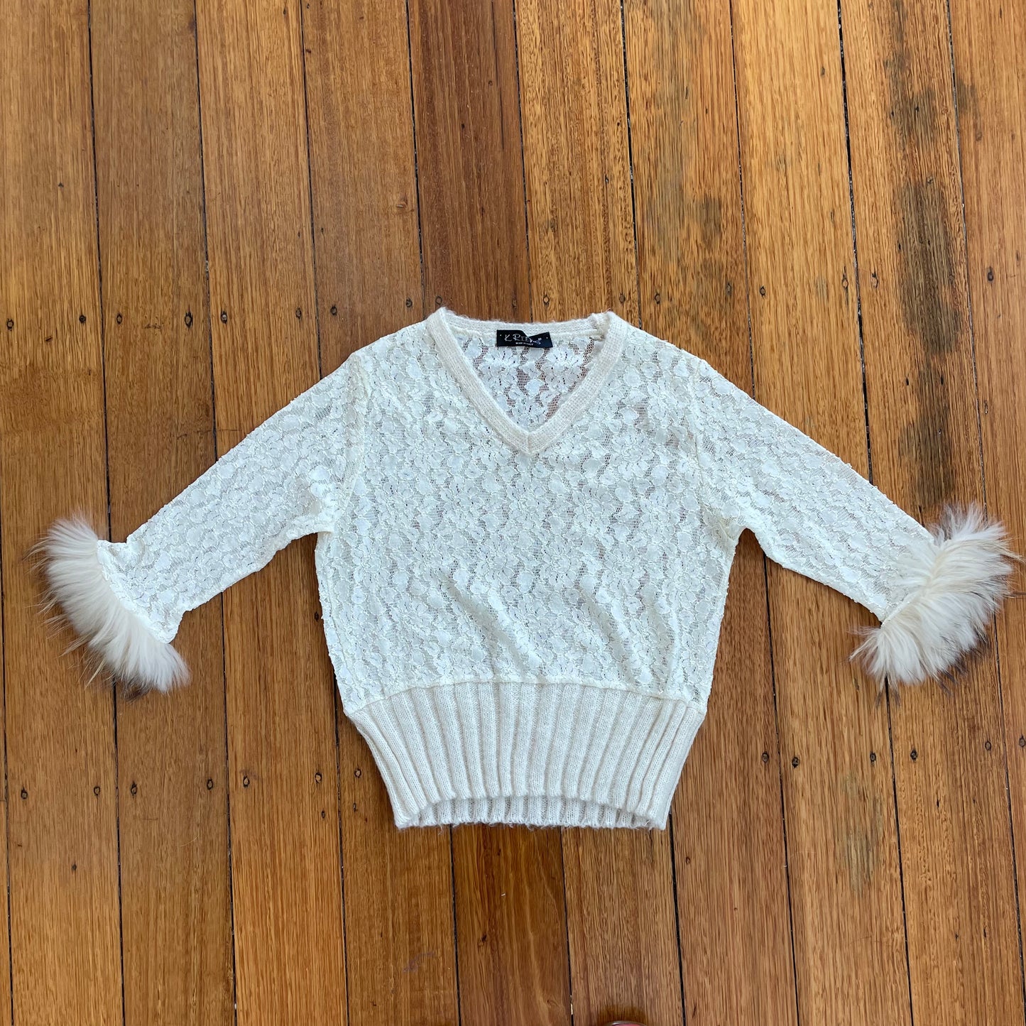 lace mohair fur 3/4 sleeve top