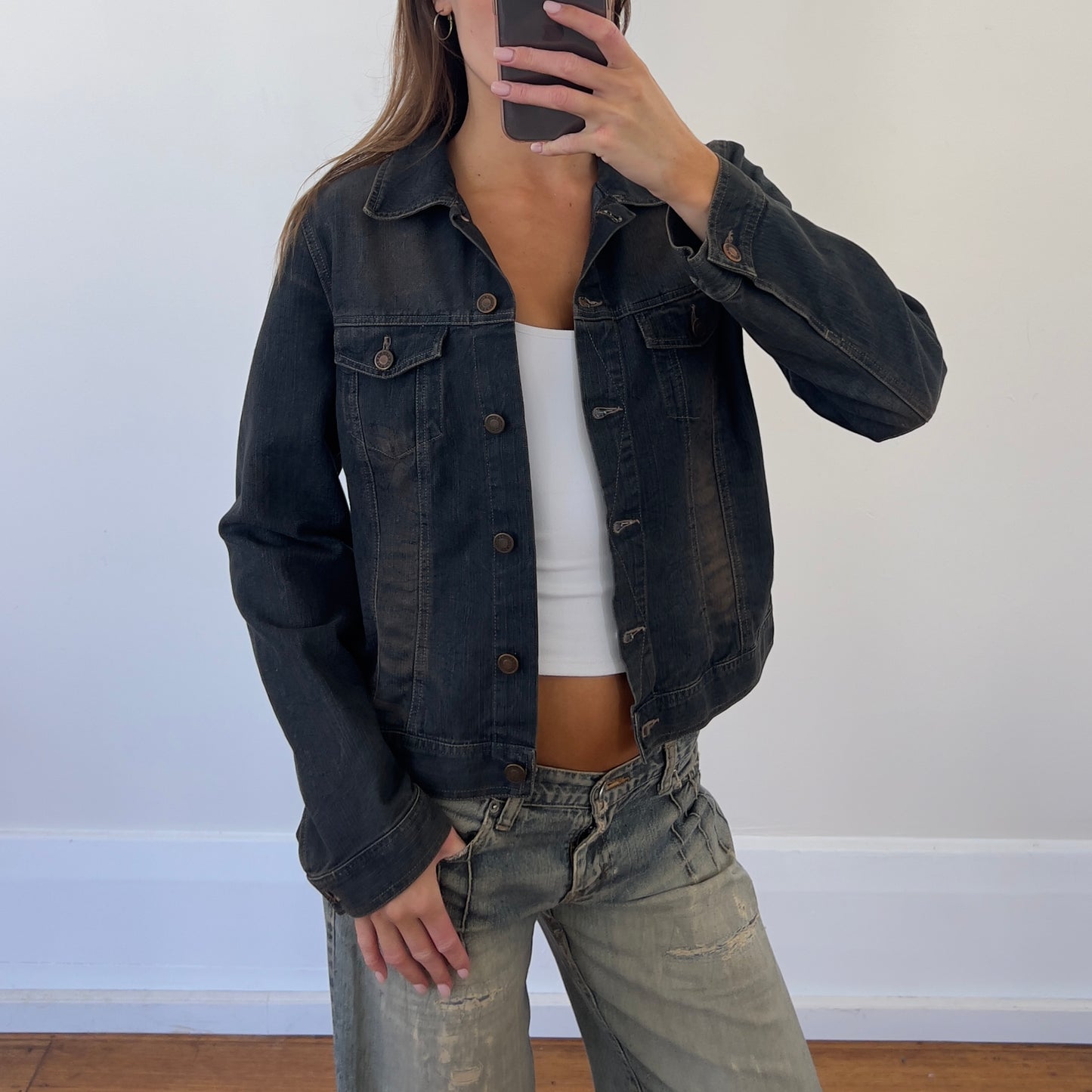 dark denim button up jacket