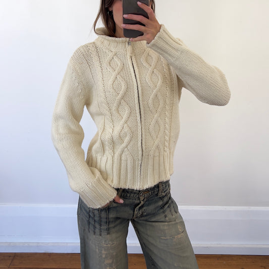cream zip up wool knit