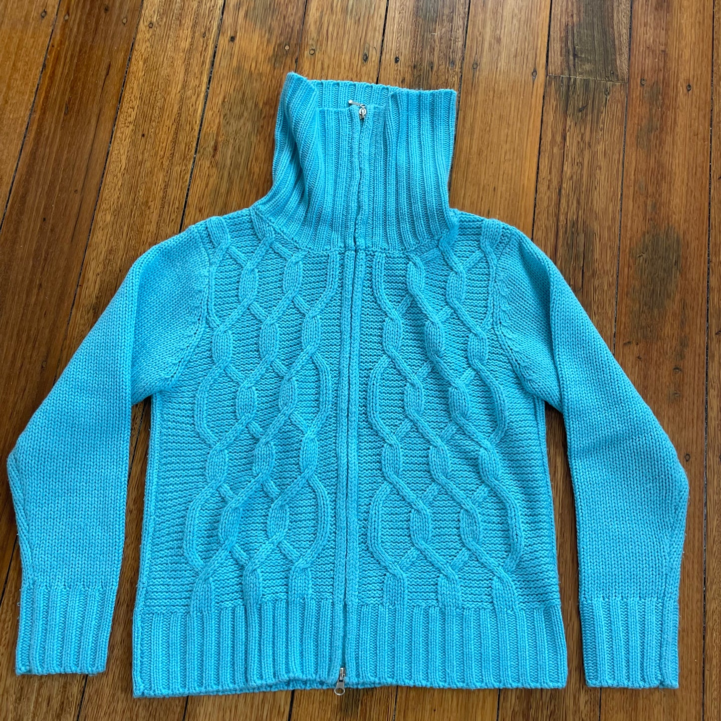 blue wool zip up knit