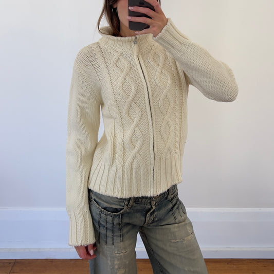 cream zip up wool knit