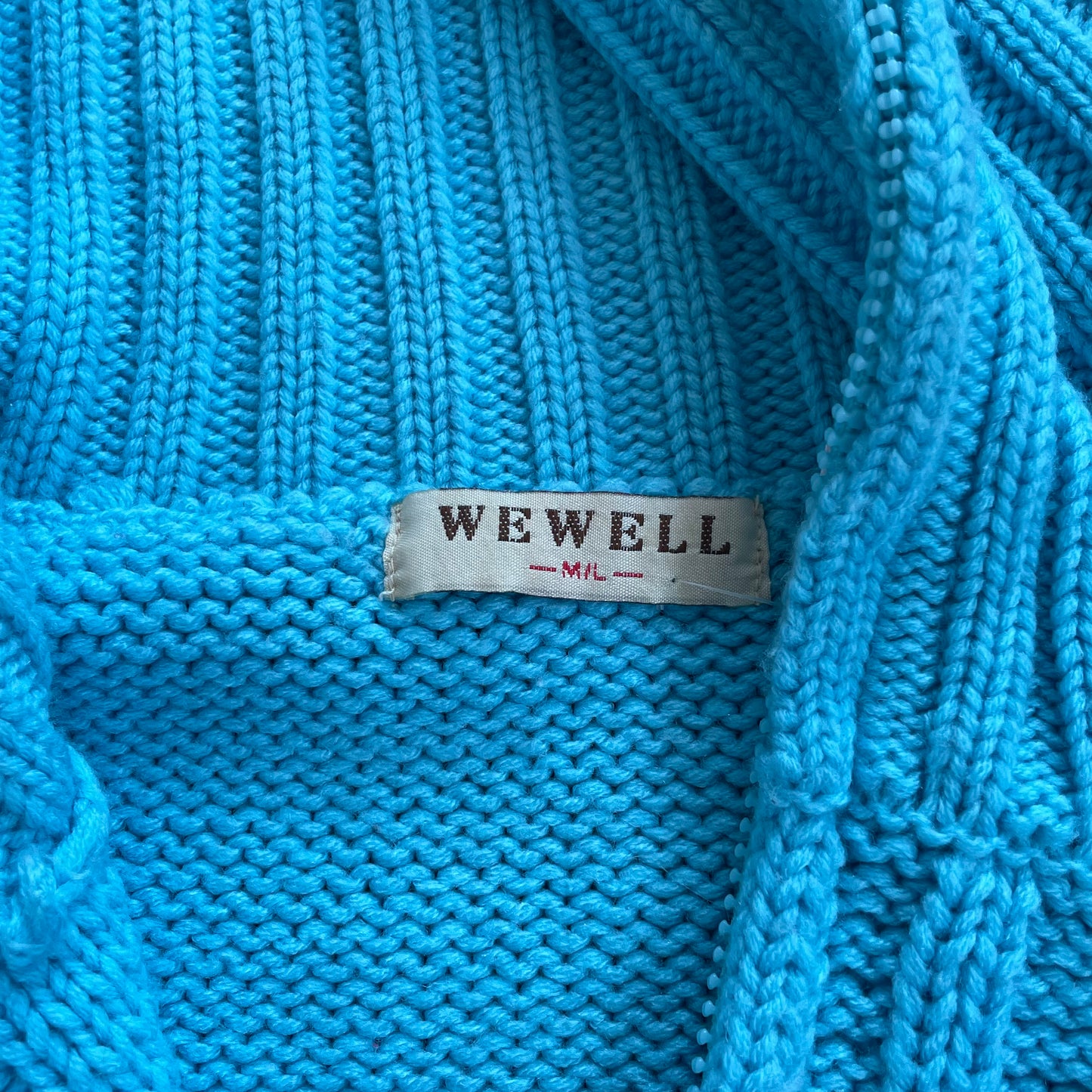 blue wool zip up knit