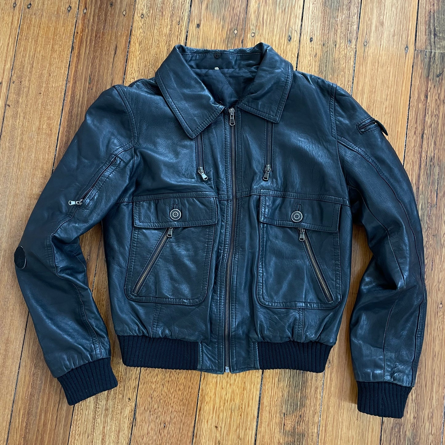black leather jacket
