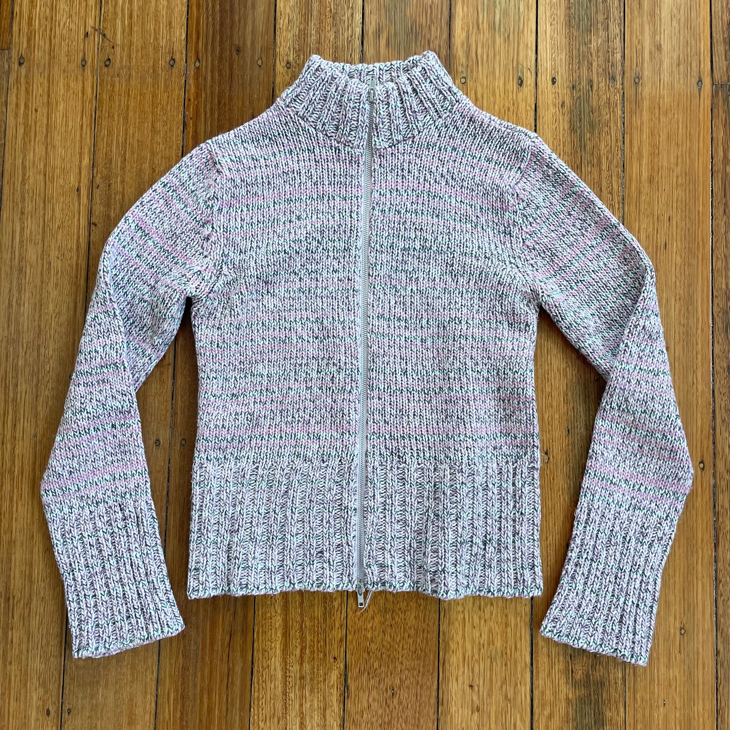 multi-coloured zip-up wool knit