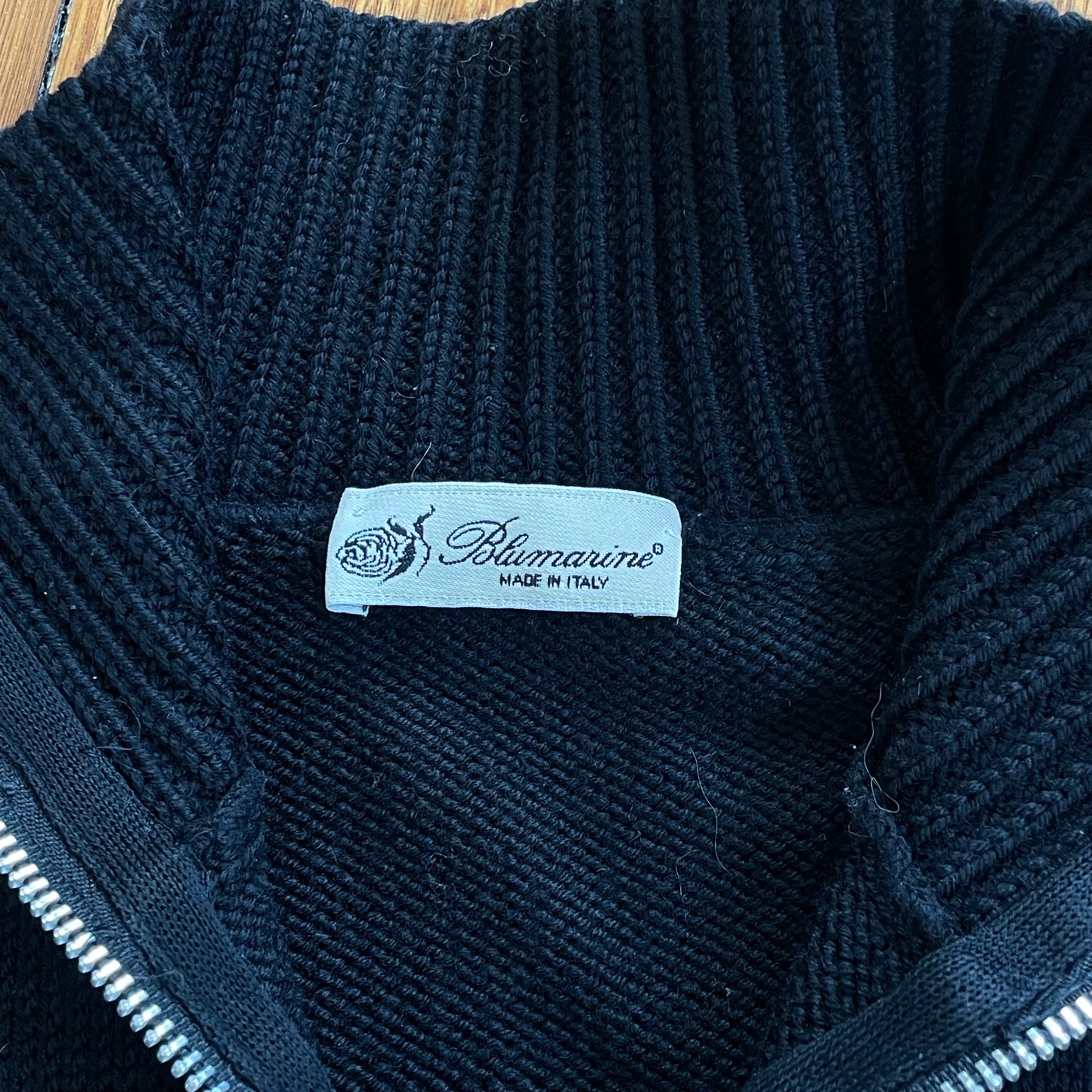 black wool zip-up knit