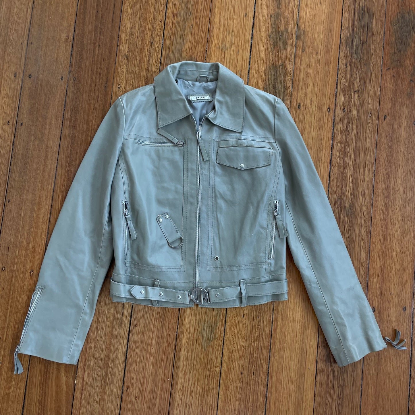 sage grey utility leather jacket