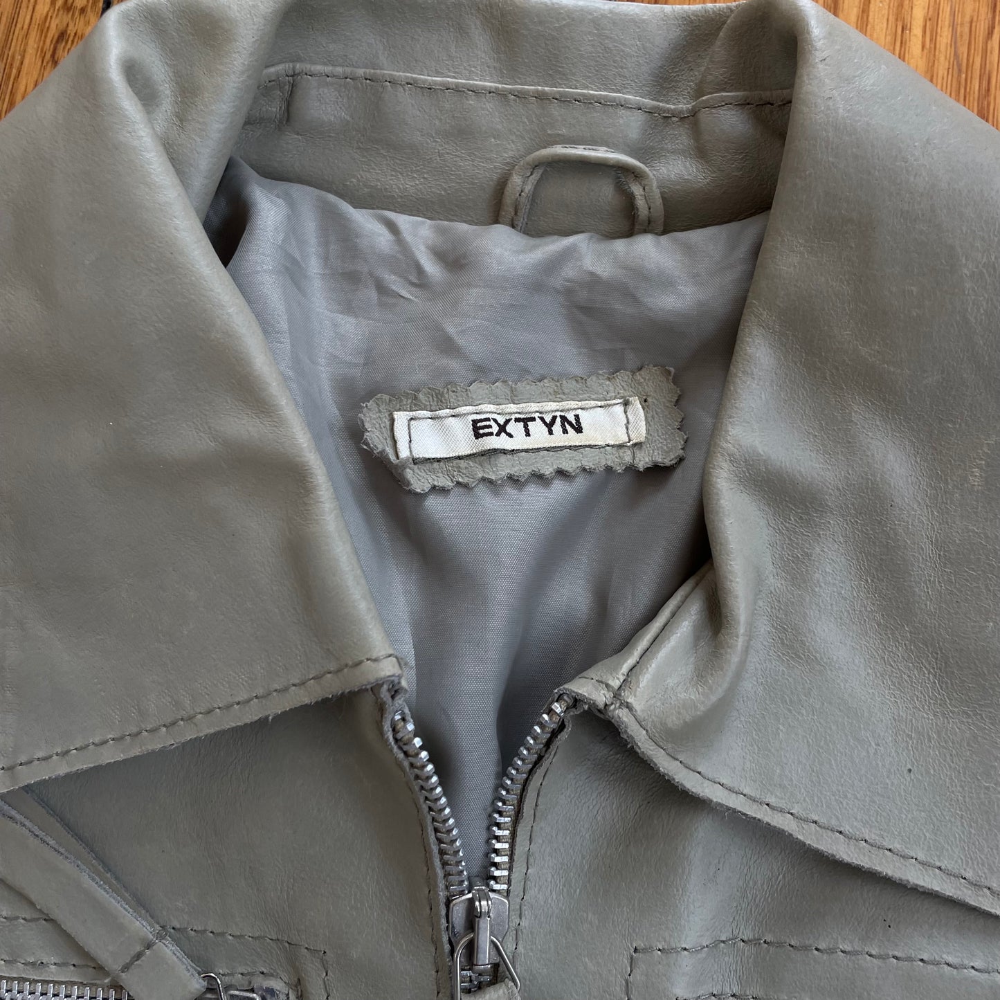 sage grey utility leather jacket