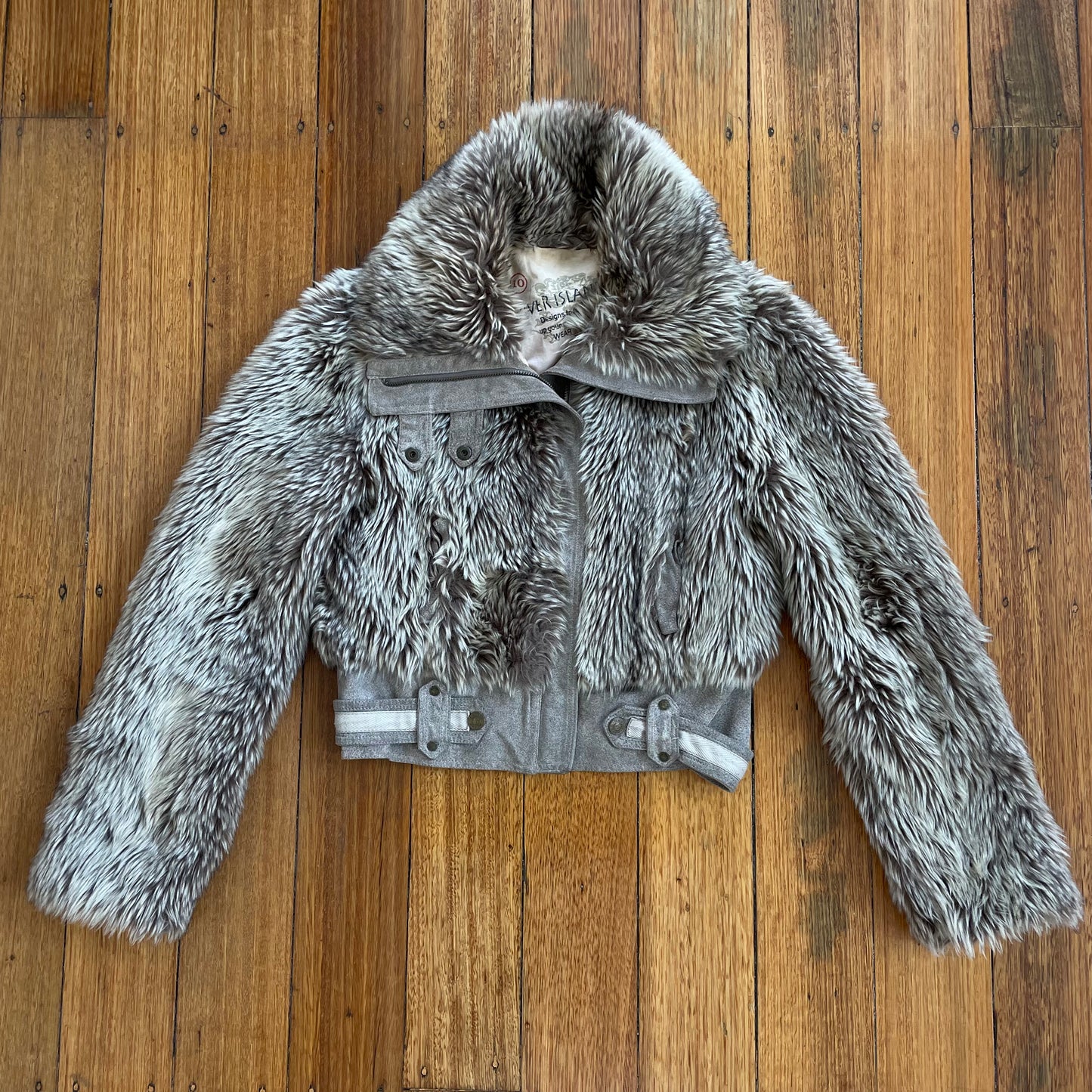 cropped faux fut jacket