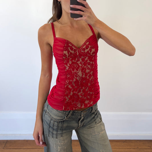 ruched red lace cami