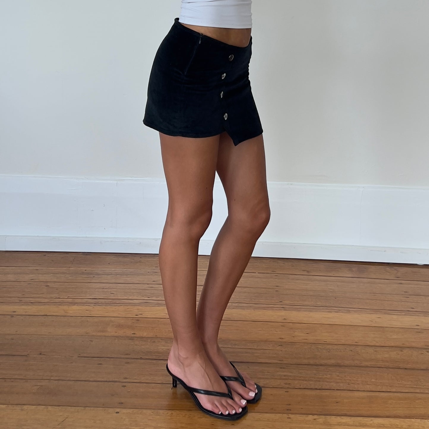 black velour mini skirt