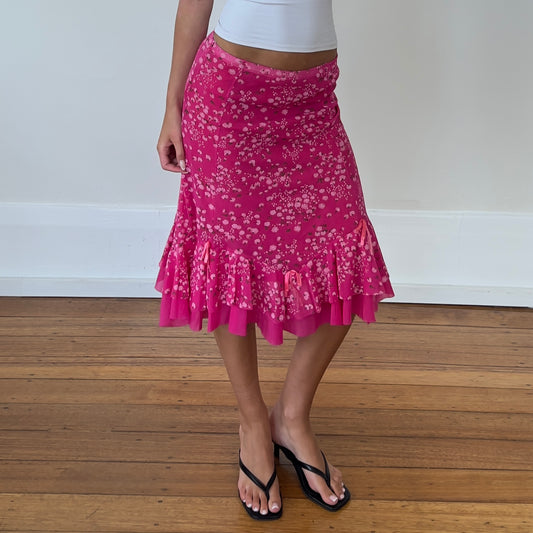 pink floral midi skirt