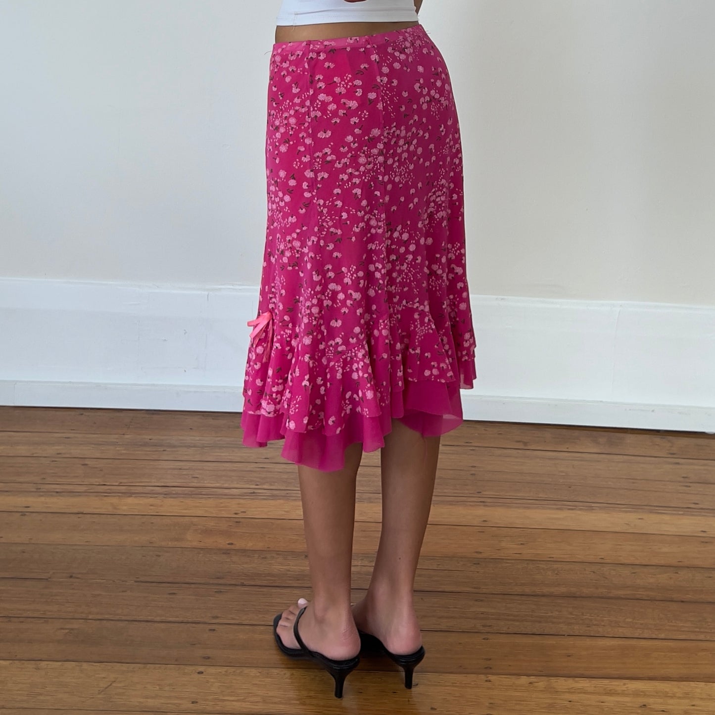 pink floral midi skirt