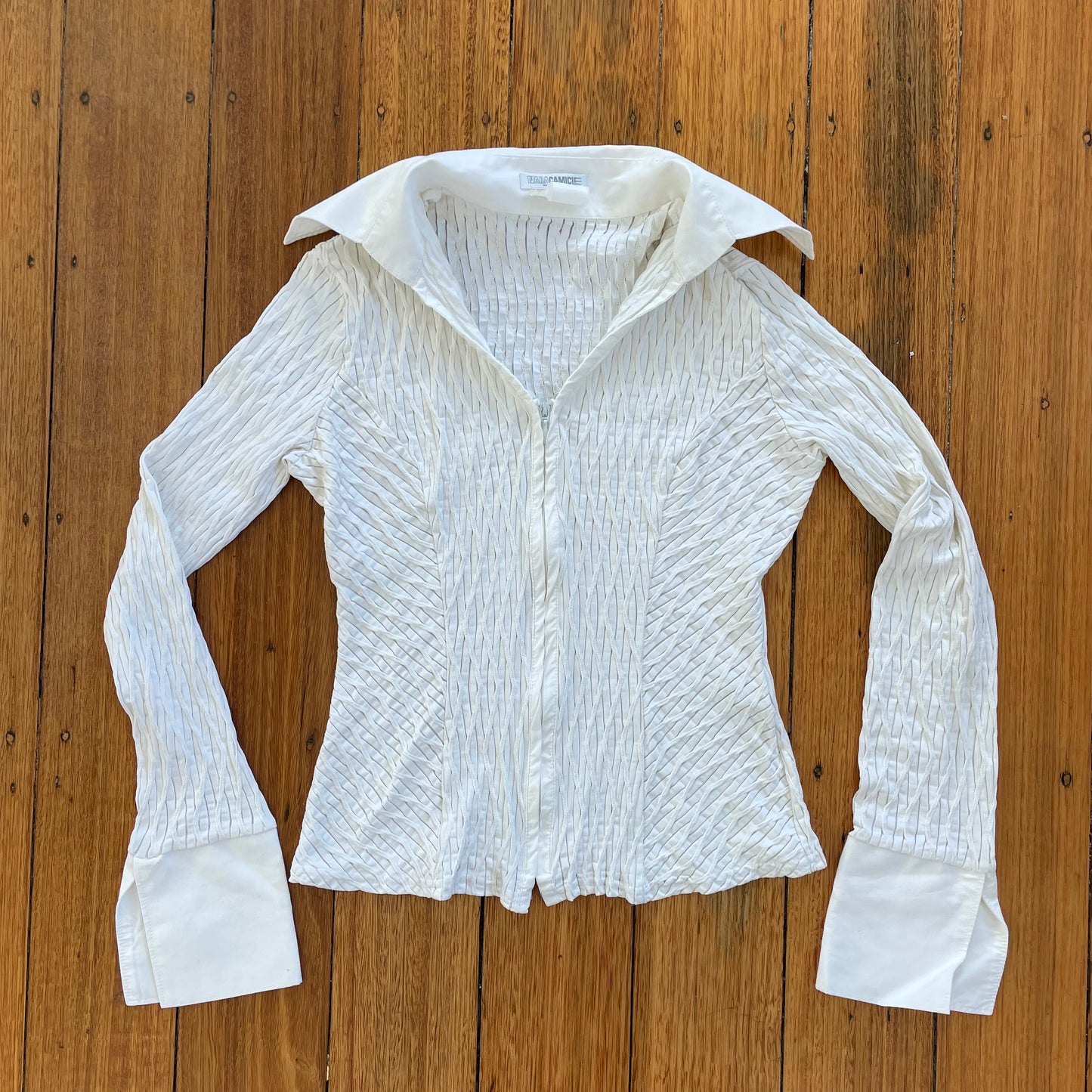 white textured zip shirt