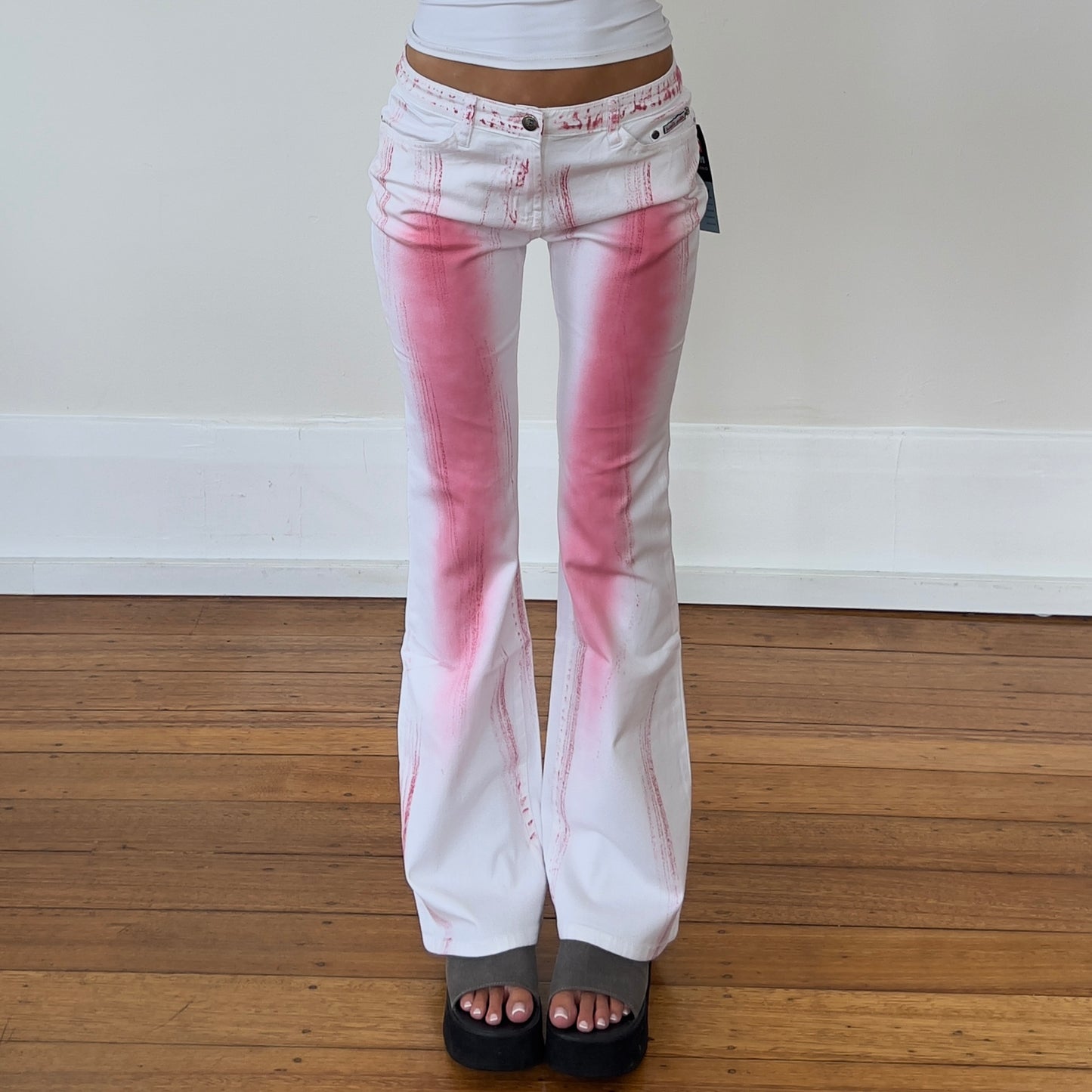 deadstock pink/white denim jeans