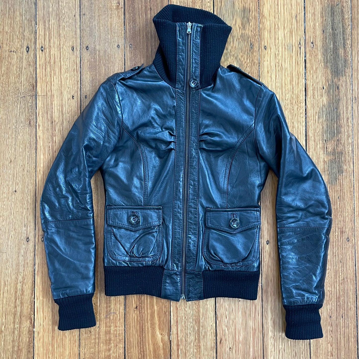 black leather jacket