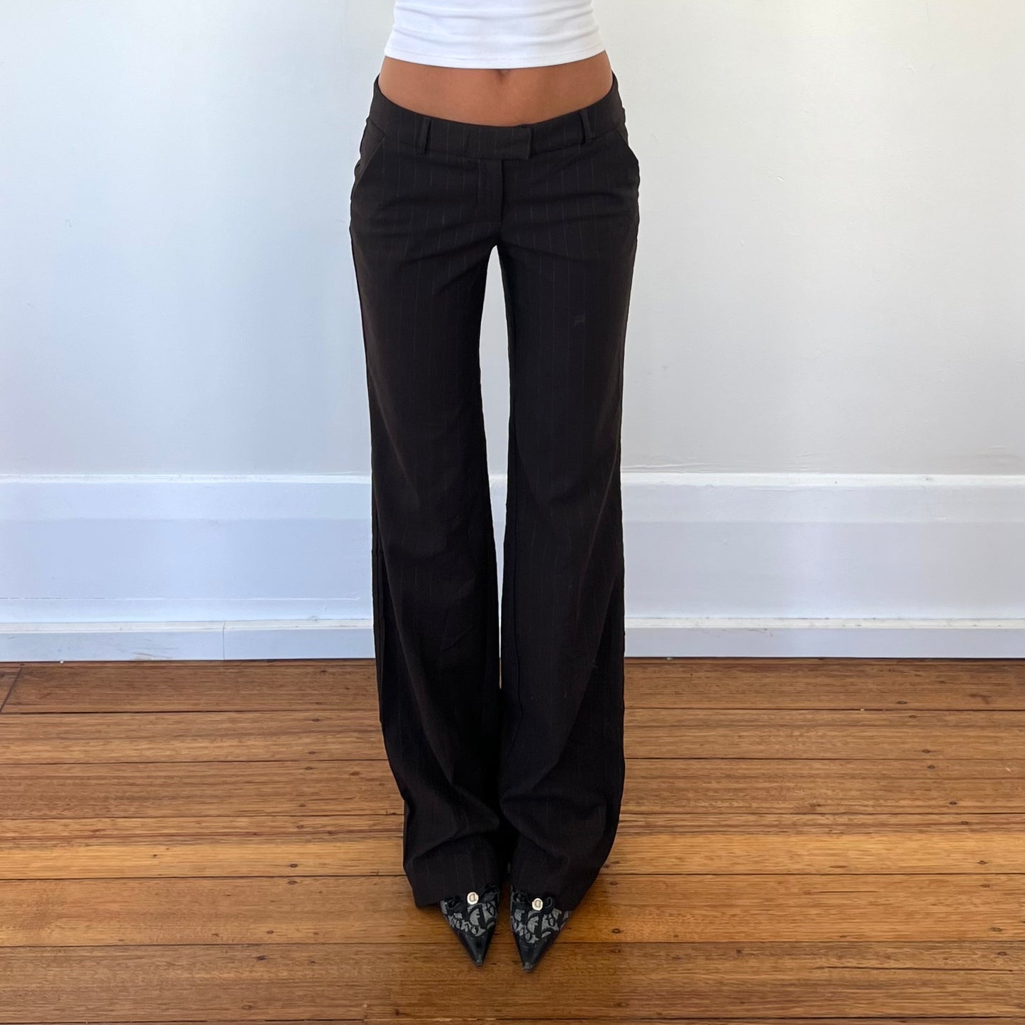 brown pinstripe trousers