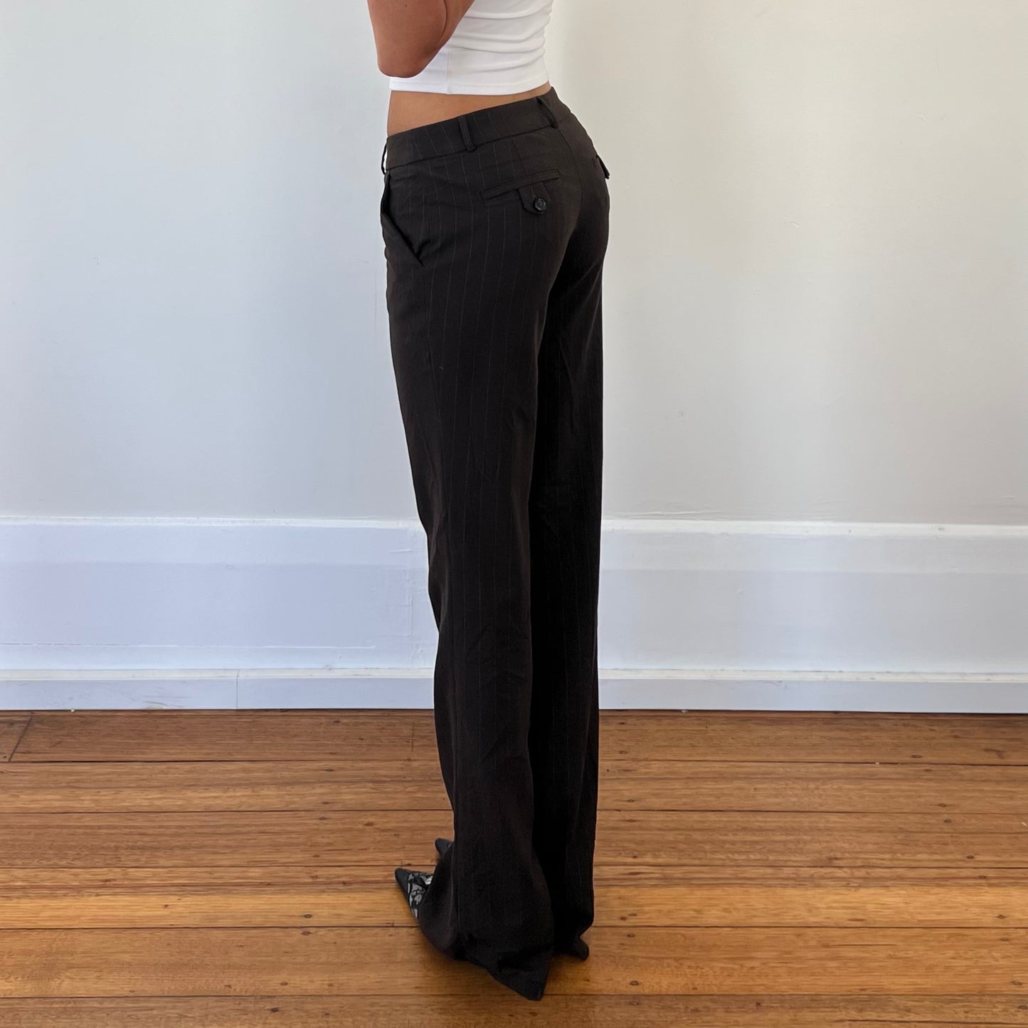 brown pinstripe trousers