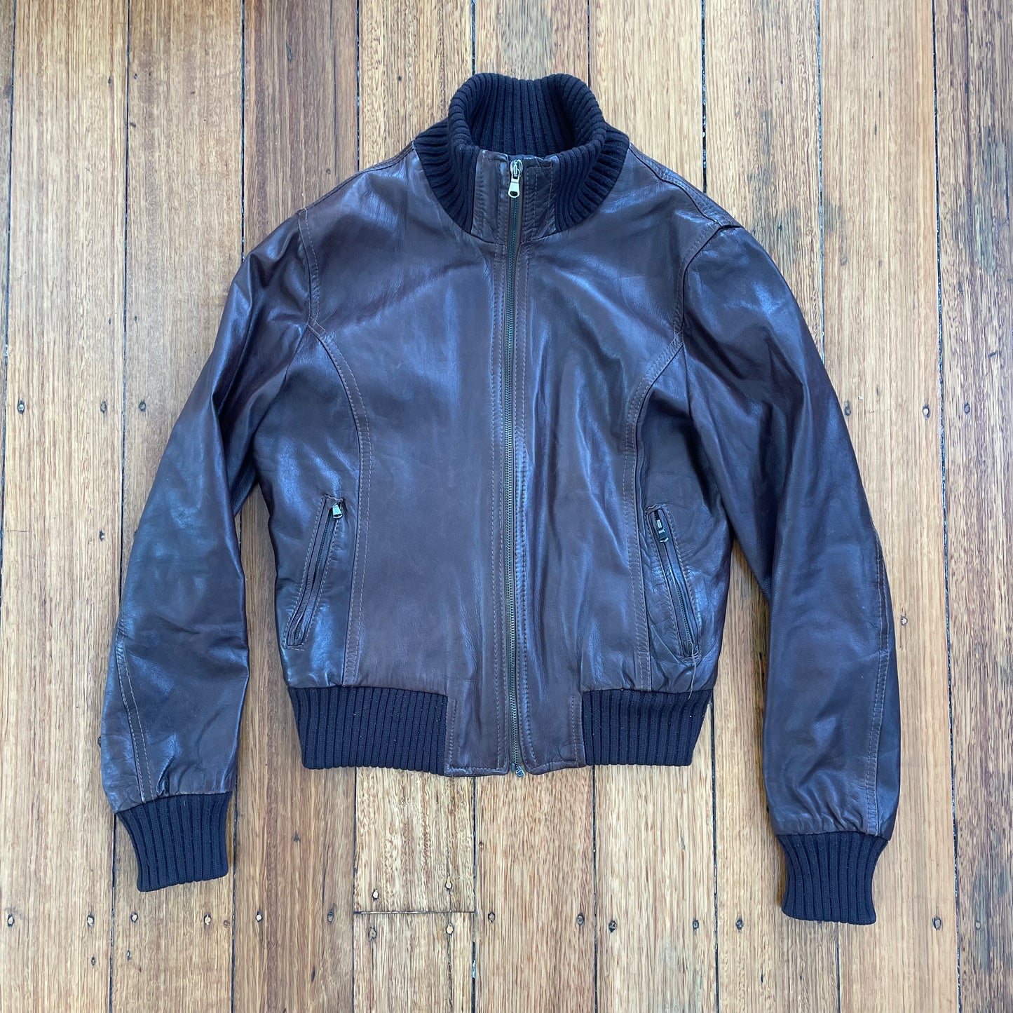 brown leather jacket