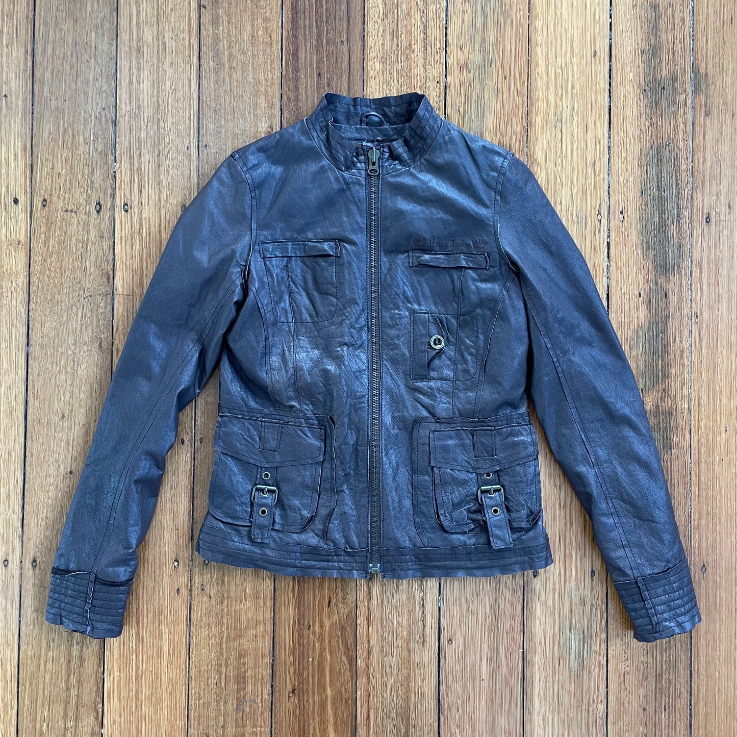 brown leather moto jacket
