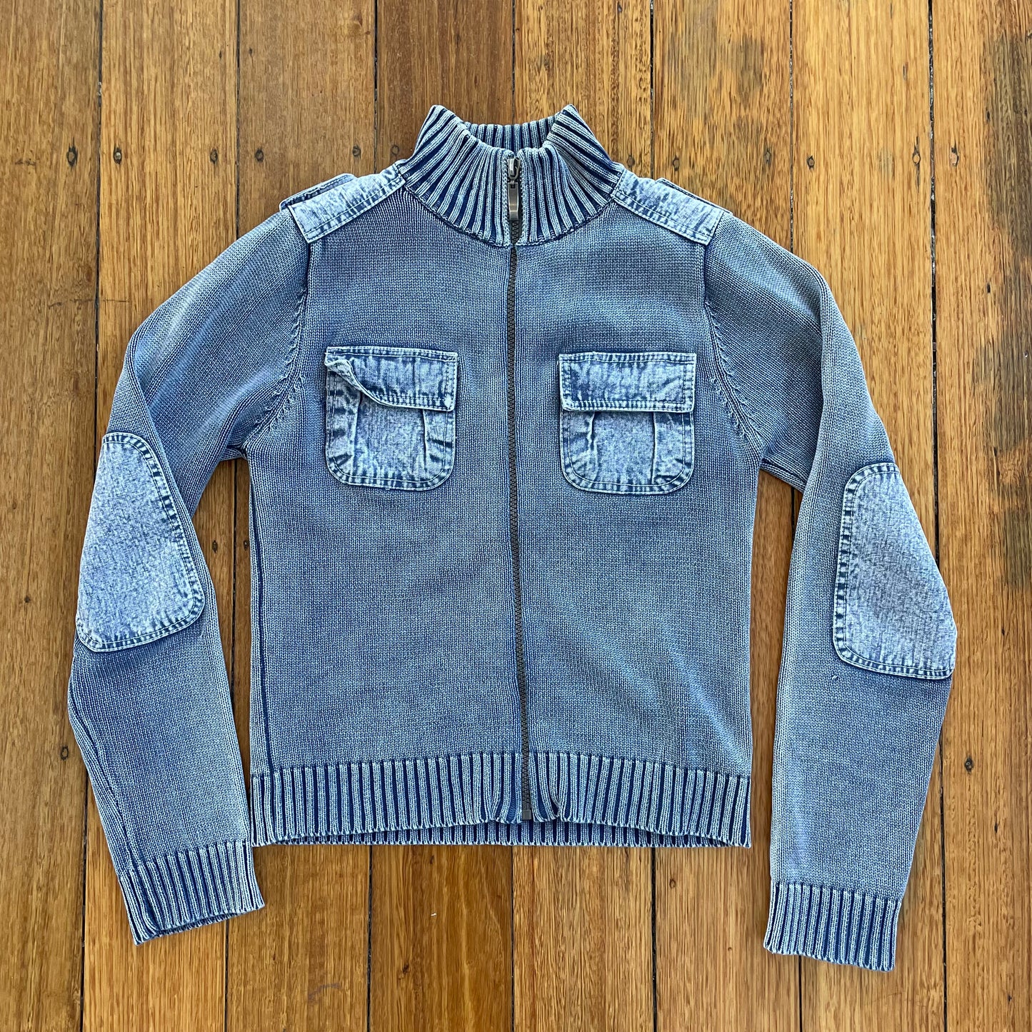 knit/denim zip up jacket