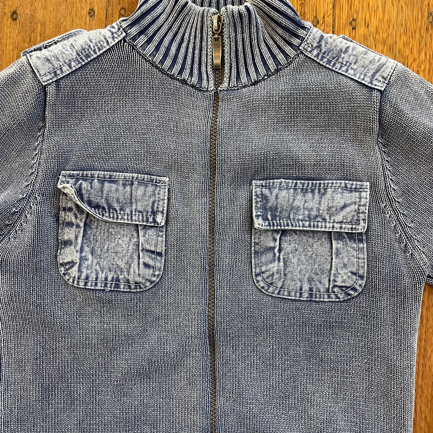 knit/denim zip up jacket