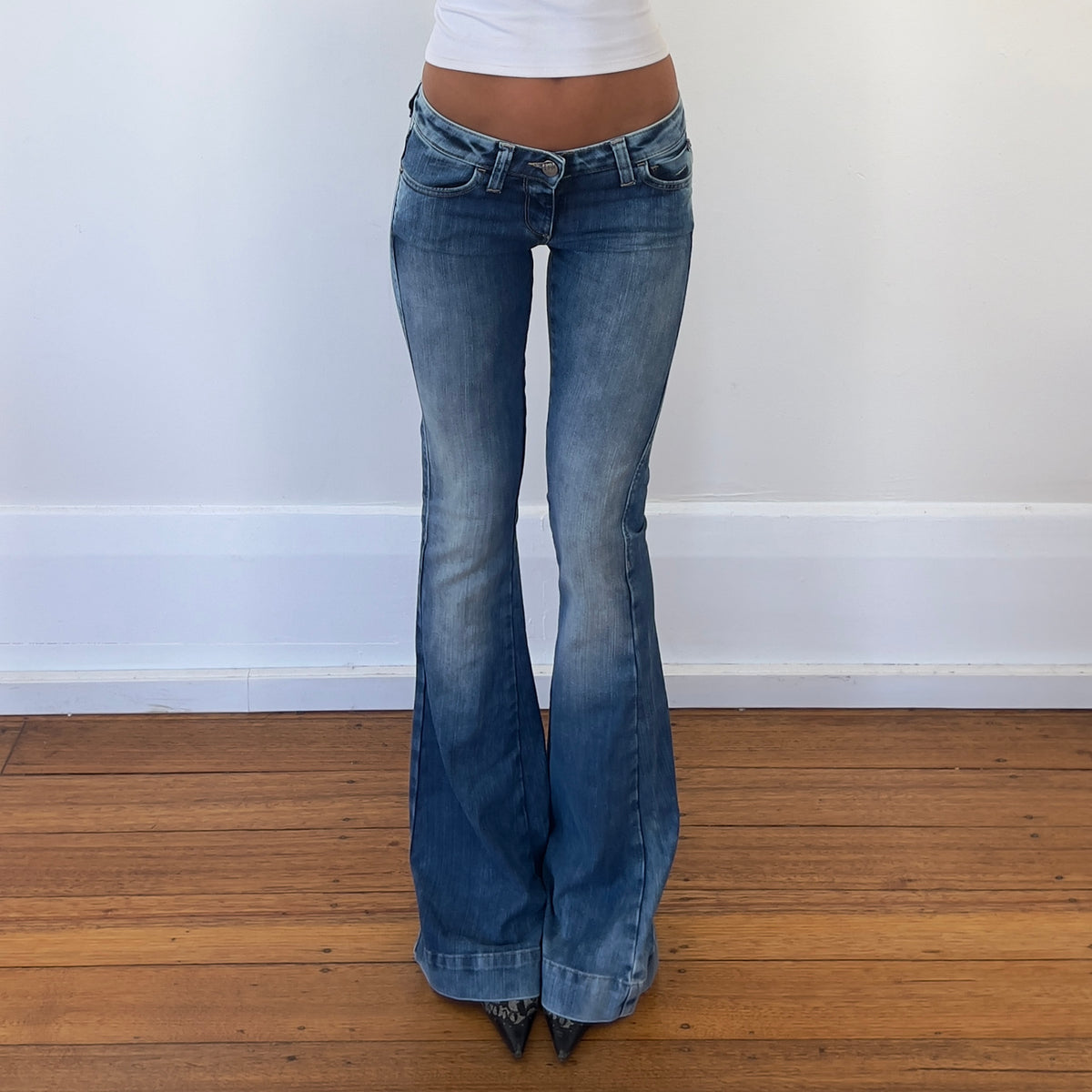 low rise flared jeans