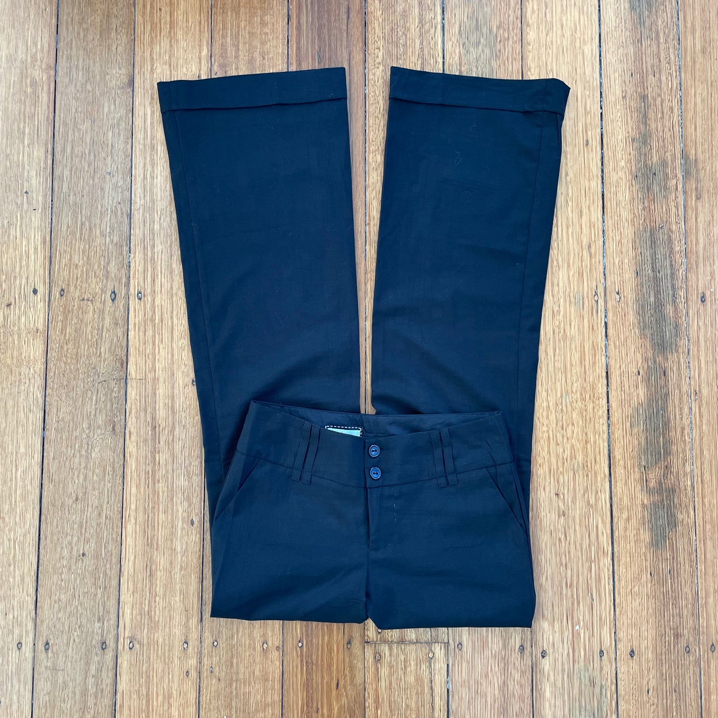black low rise trousers