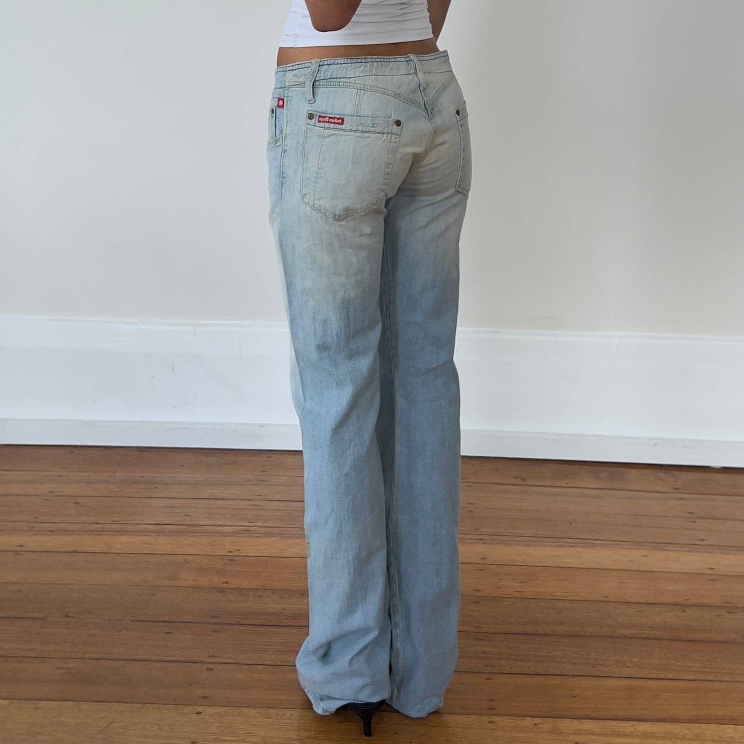 light wash denim bootcut jeans