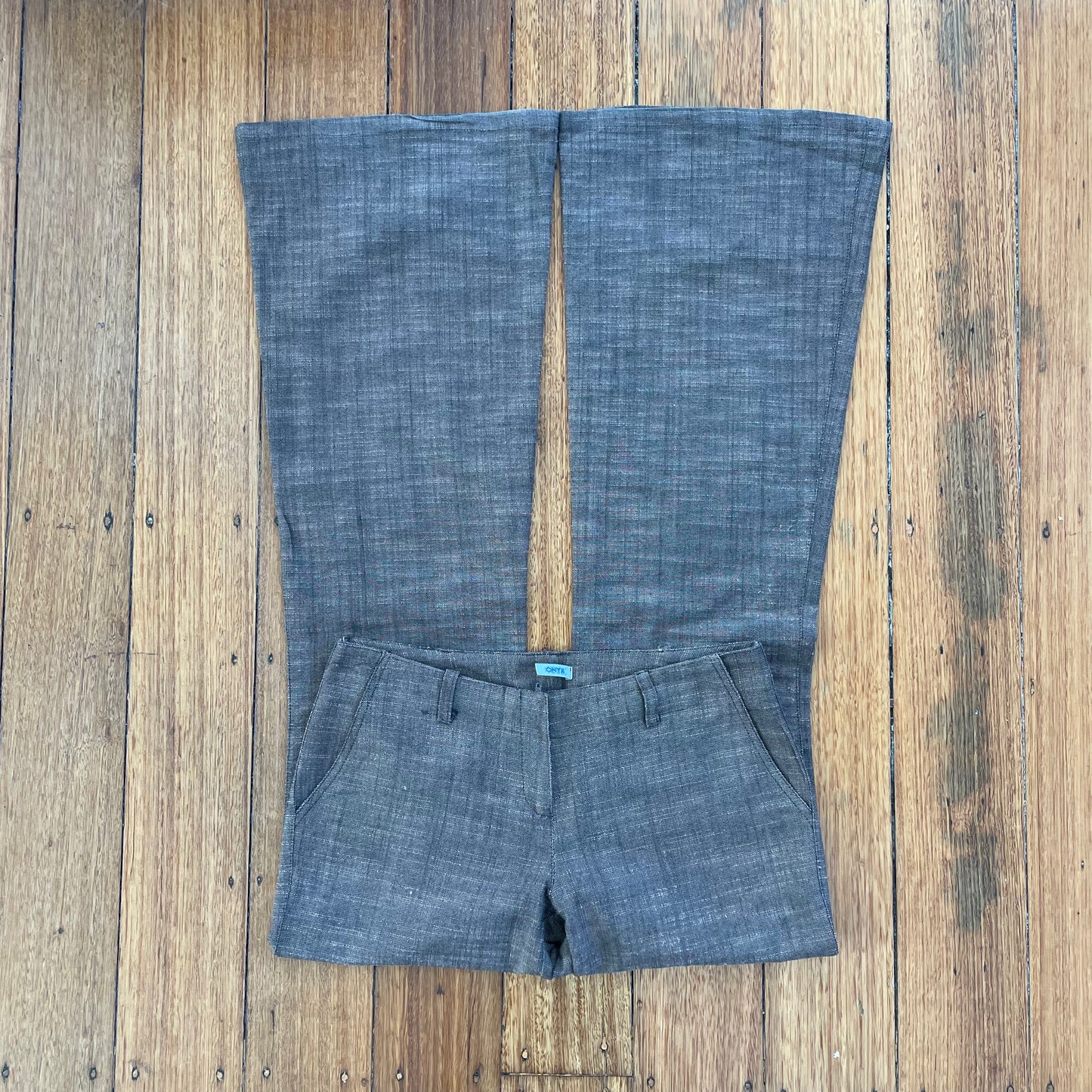 brown low rise flared trousers