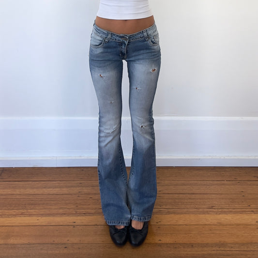 low rise bootcut ripped jeans