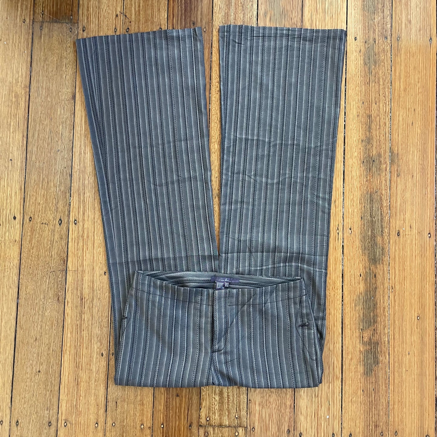 brown wide leg pinstripe pants