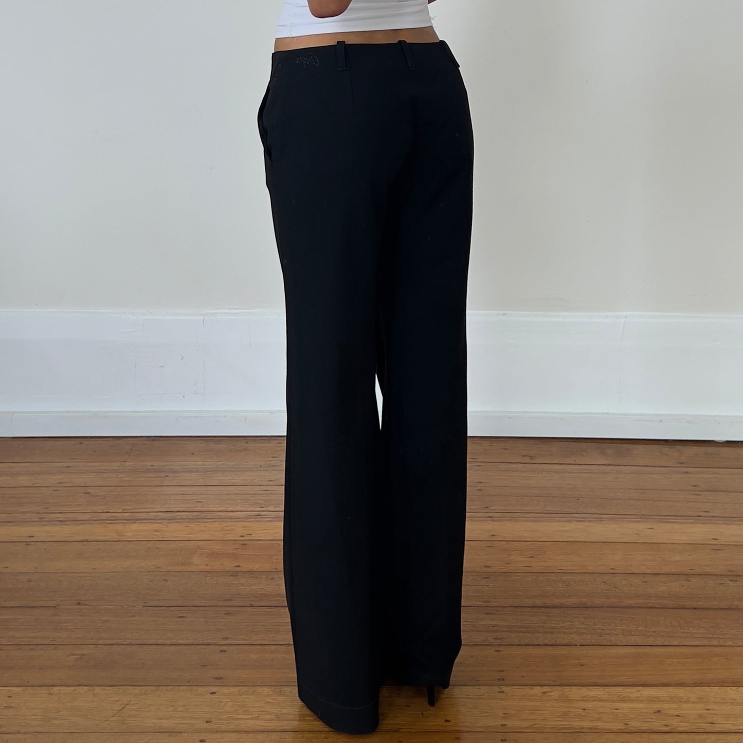 low rise black flared trousers