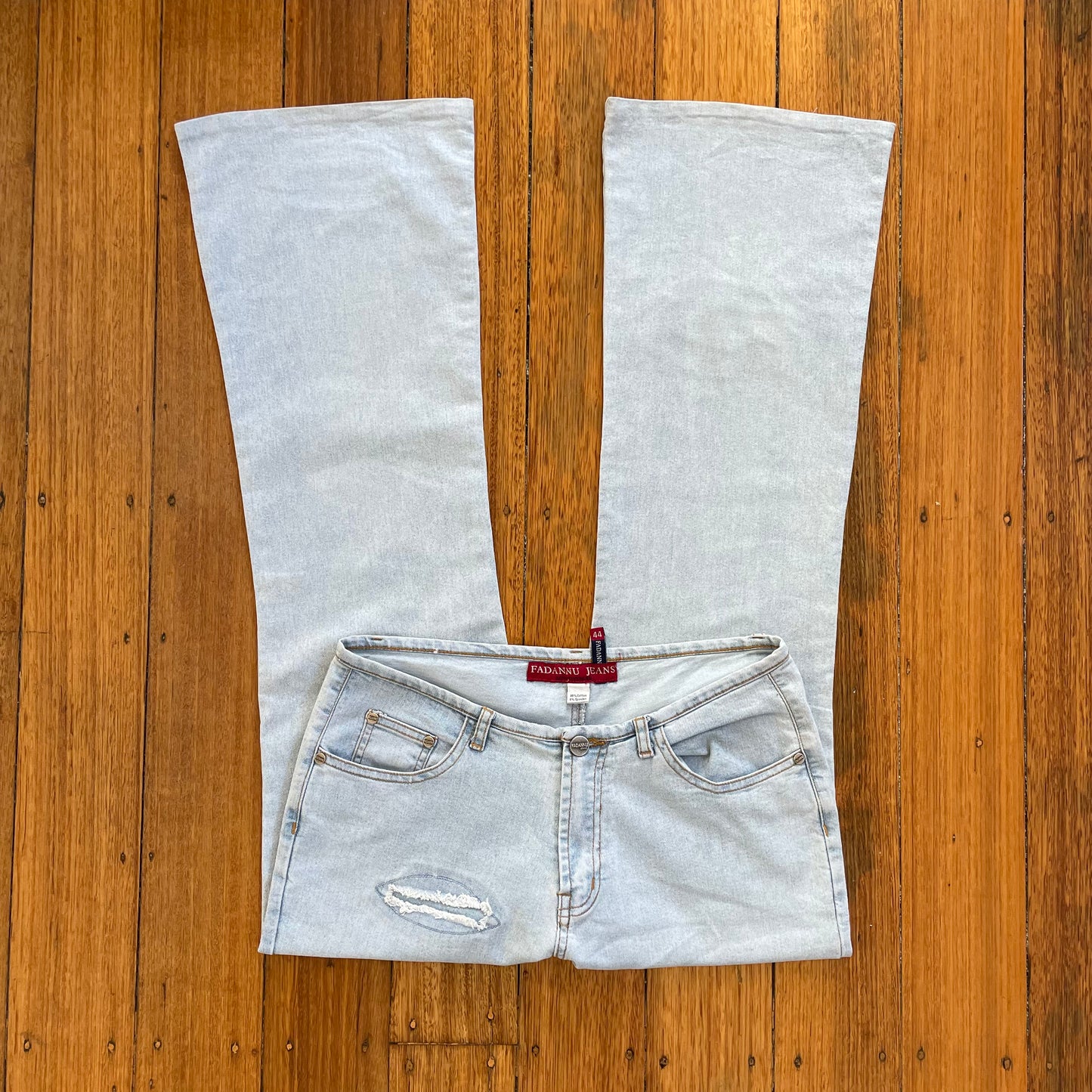 distressed style flared jeans