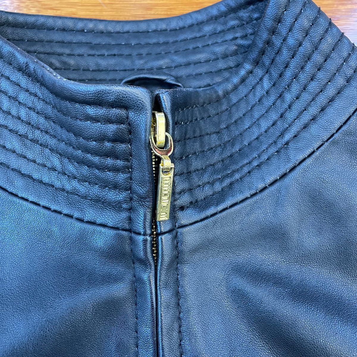 3/4 sleeve black leather jacket