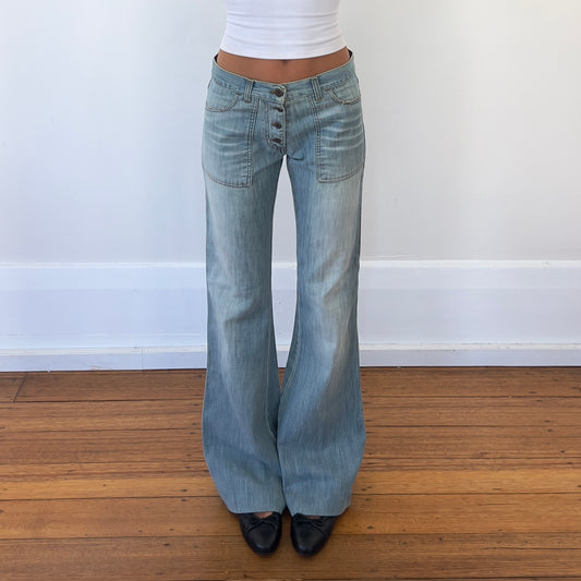 light denim wide flared jeans