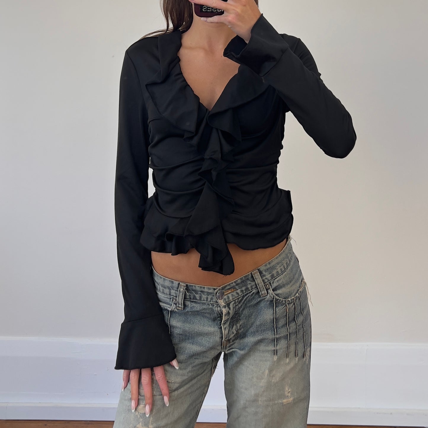 black frilly long sleee