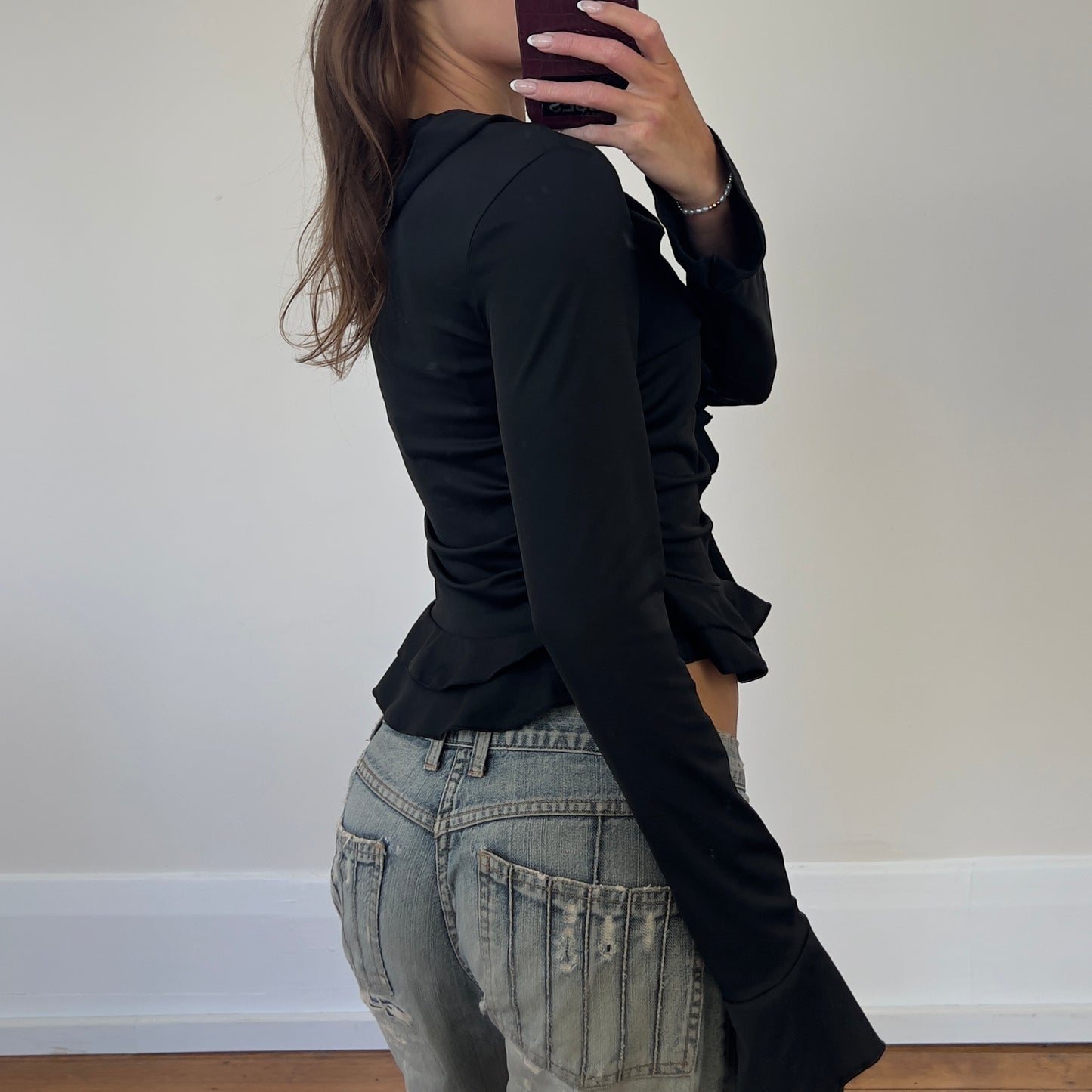 black frilly long sleee