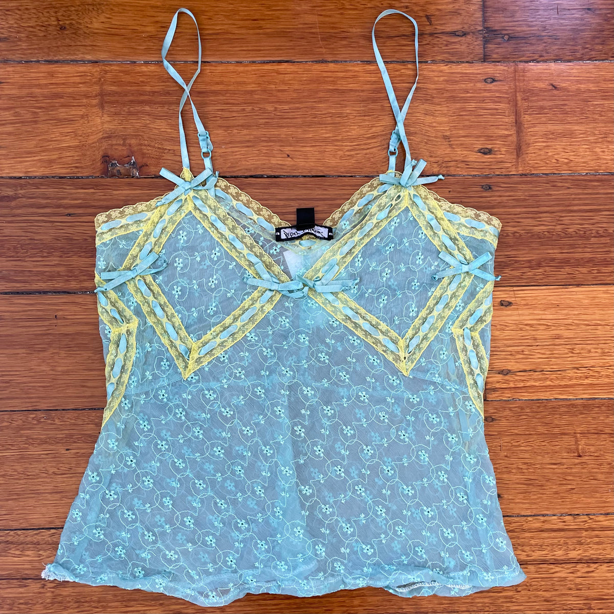 aqua/yellow silk bow cami