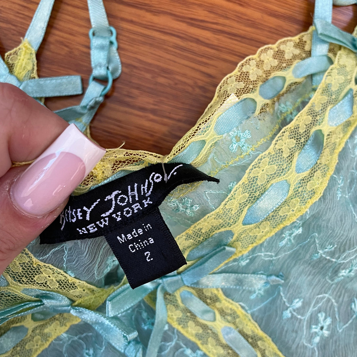 aqua/yellow silk bow cami
