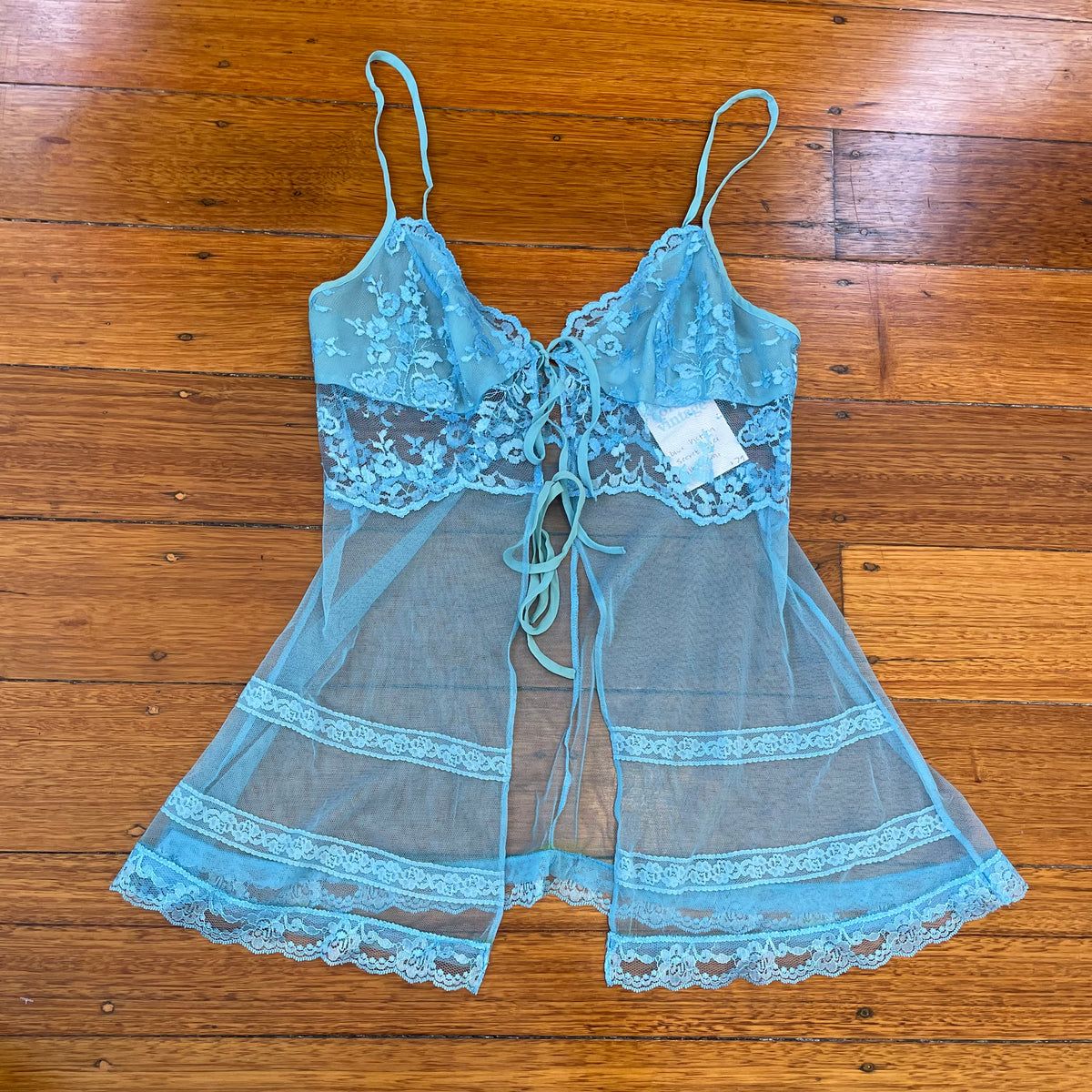 blue sheer lace silk cami
