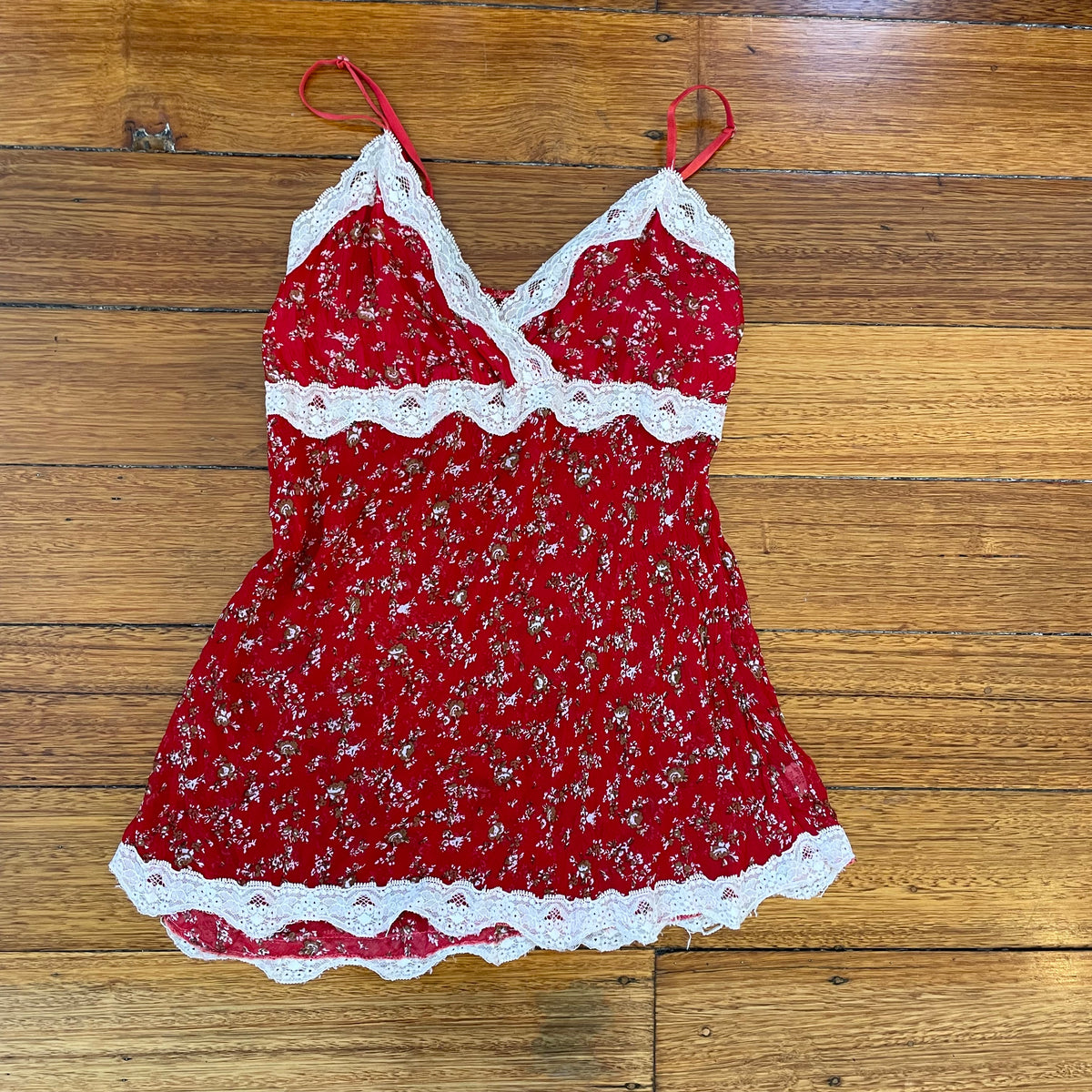 red floral lace silk cami