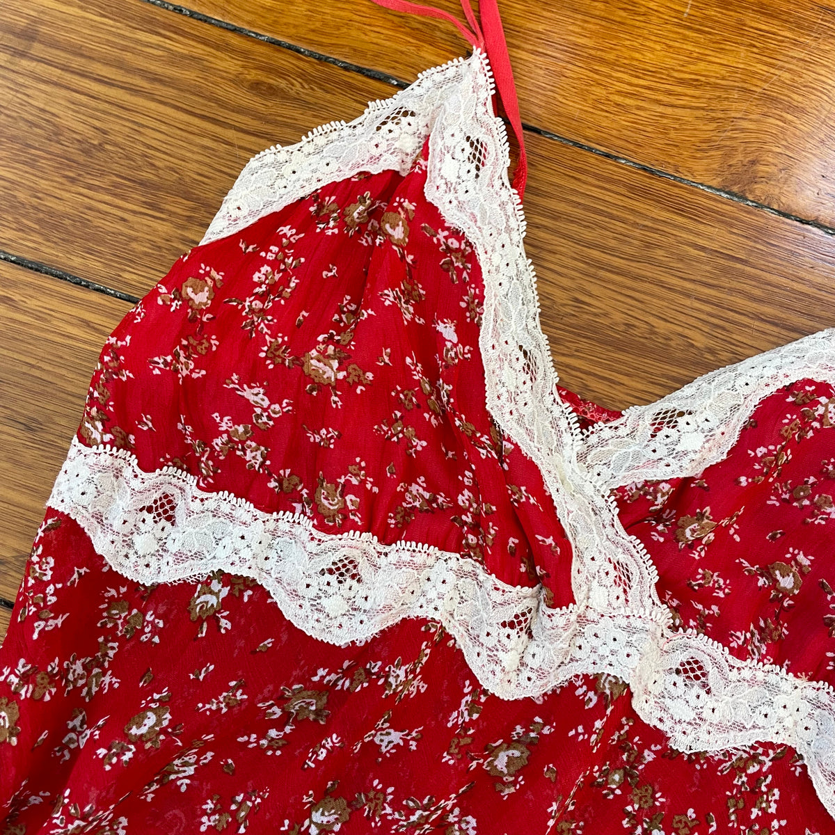 red floral lace silk cami