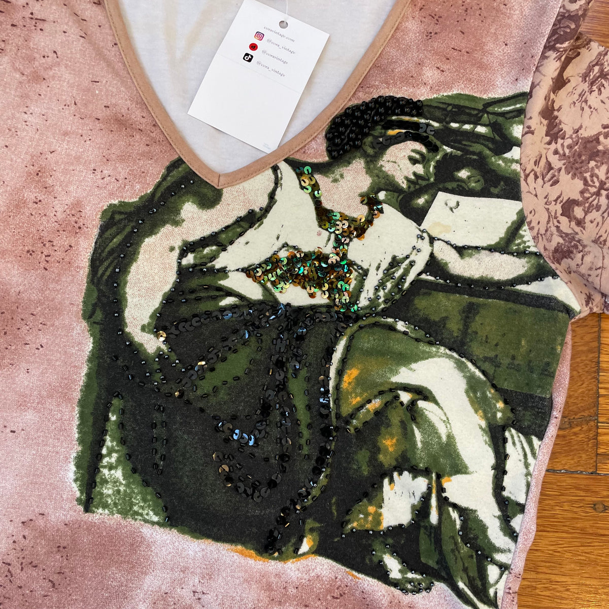 graphic beaded tee