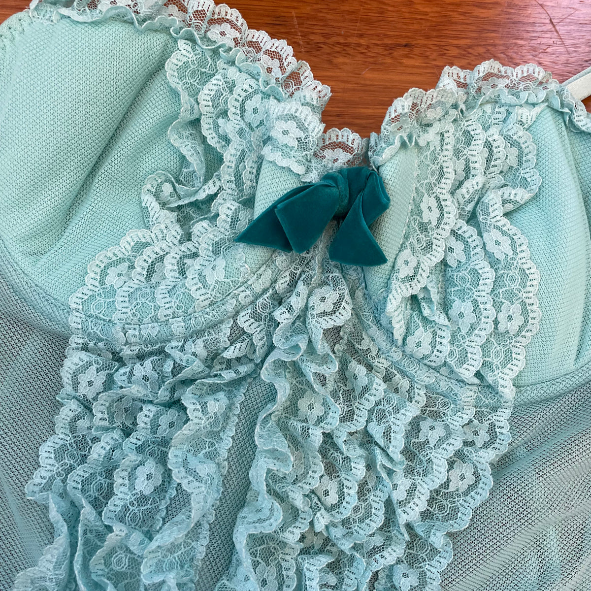 aqua ruffle mesh corset