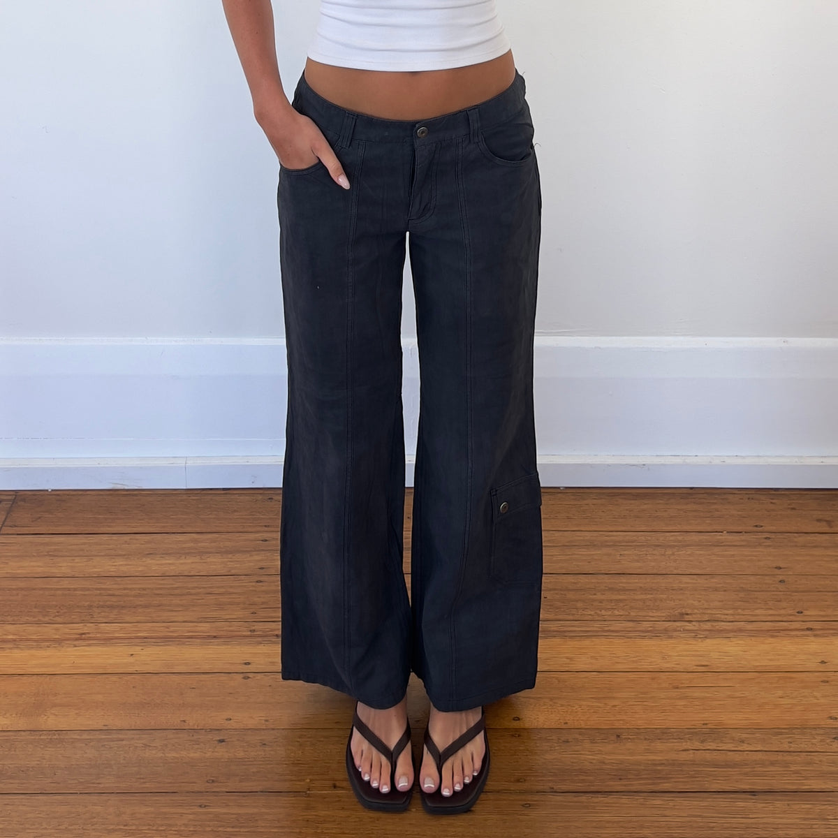 charcoal cargo style pants