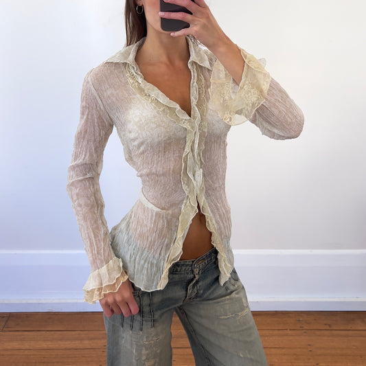 cream sheer lace blouse