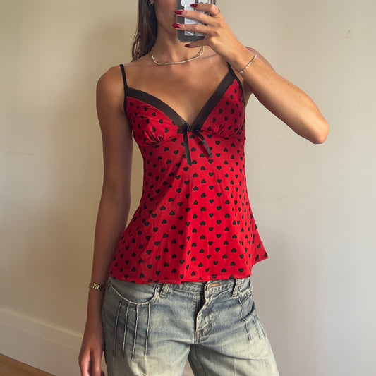 red polka-heart cami
